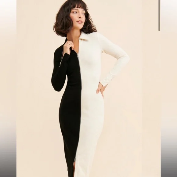 *flawed* Anthropologie Ciebon Zip Front Colorblock Midi Dress - Picture 12 of 13